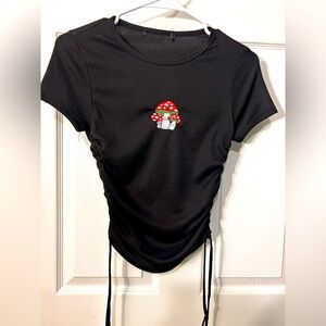 Unique Black Mushroom Embroidered Women's Top